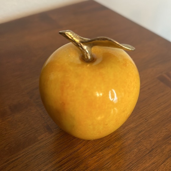 Marble Yellow Apple With Golden Stem Home Decor Paper Weight - Picture 7 of 9